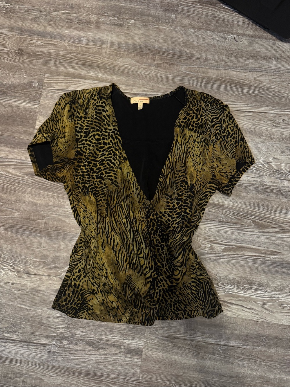 Wrap-Style V-Neck Top in Animal Print